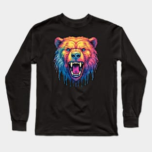 Technicolor Grizzly Bear roaring. Long Sleeve T-Shirt